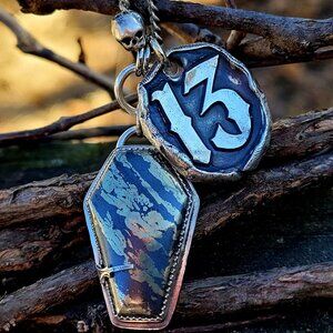 Handmade 925 Sterling Silver Pyrite Coffin and Wax Seal Necklace